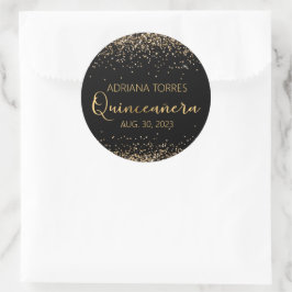 Quinceanera Black Gold Foto Gefallen Round Sticker