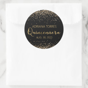Quinceanera Black Gold Foto Gefallen Round Sticker