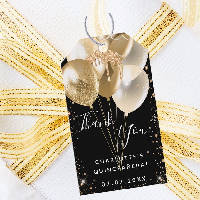 Quinceanera Black Gold Glitzer Ballon vielen Dank Geschenkanhänger (Von Creator hochgeladen)