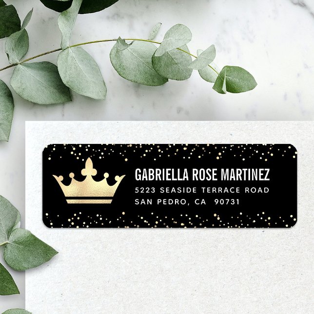 Quinceañera Black Gold Glitzer Foil Crown Address (Von Creator hochgeladen)