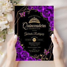 Quinceanera Black Gold Lila Einladung