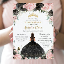 Quinceañera Black Pink Roses Floral Princess Kleid