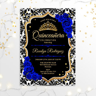Quinceanera - Black Royal Blue Gold Einladung
