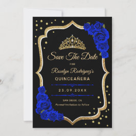 Quinceanera - Black Royal Blue Gold Save The Date