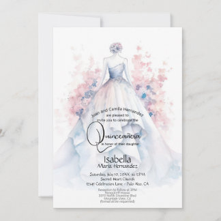 Quinceañera | Blass Blue Gown Pink Blume Einladung