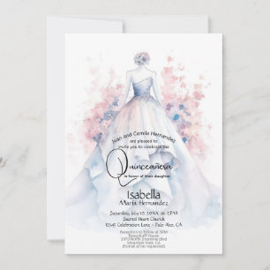Quinceañera Blassblauer Rock mit rosa Blumen Einladung