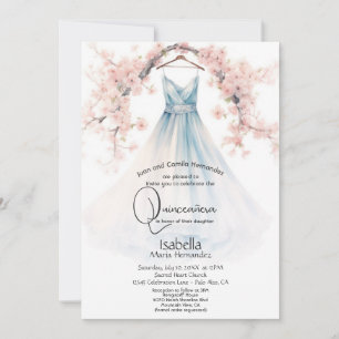 Quinceañera Blassblauer Rock mit rosa Blüten Einladung