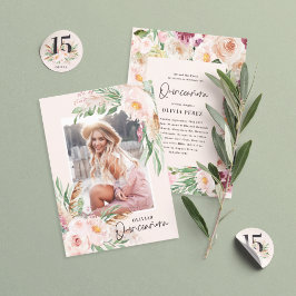Quinceañera blassrosa mädchenhaftes Foto Geburtsta Einladung