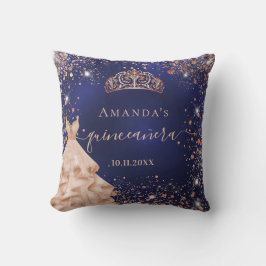 Quinceanera Blau Rose Gold Tiara Kleid Name Kissen