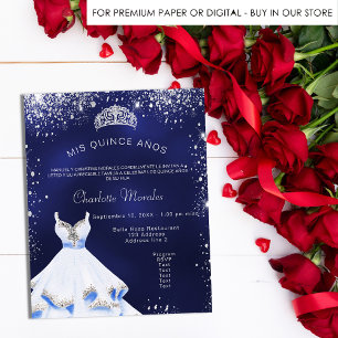 Quinceanera blau silbernes Kleid Tiara Einladung