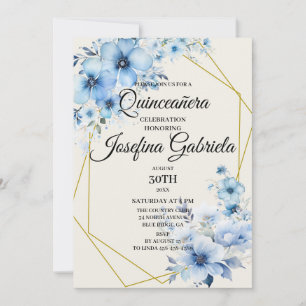 Quinceañera blaue Blumen-Einladung Einladung