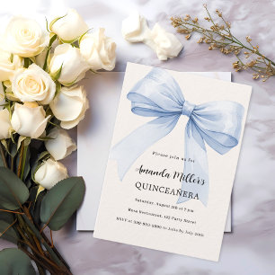 Quinceanera Blaue Schleife Creme Luxus Einladung