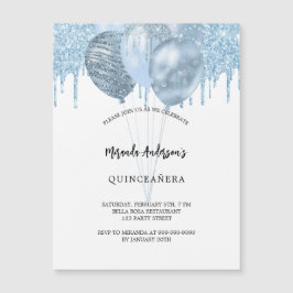 Quinceanera blauen Ballons Glitzer Luxus Magneteinladung