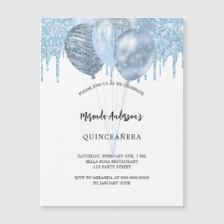 Quinceanera blauen Ballons Glitzer Luxus Magneteinladung