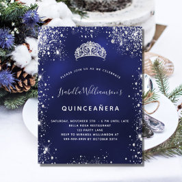 Quinceanera blauer Glitzer Staub Tiara Krone Einladungspostkarte