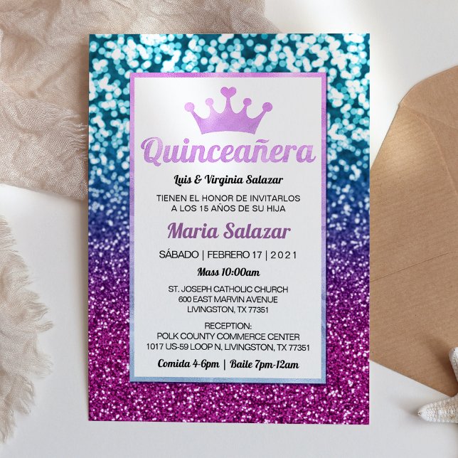 Quinceañera Blauer Lila Elegante Spanische Einladu (Von Creator hochgeladen)