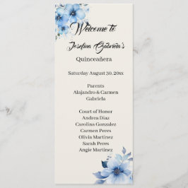 Quinceanera blaues doppelseitiges Programmkarte Programm