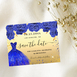 Quinceanera blaues Goldkleid Budget Save the Date