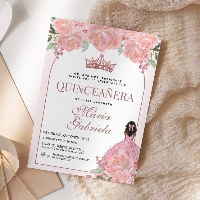 Quinceanera Bloral Blush Pink Mis Quince Anos Einladung (Von Creator hochgeladen)