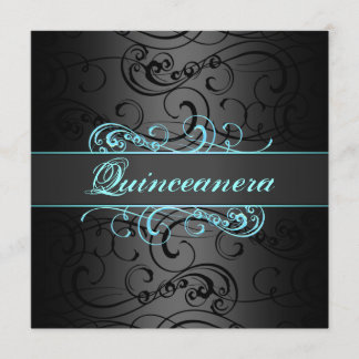 Quinceanera Blue & Black Swirl zum Geburtstag Einl Einladung