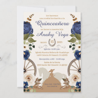 Quinceanera Blue Charra, Einladung zu Wasserfarben