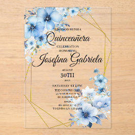 Quinceanera blue floral acryleinladungen