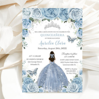Quinceañera Blue Floral Butterfliegen Silver Tiara Einladung