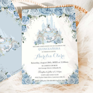 Quinceañera Blue Floral Princess Castle Carriage Einladung