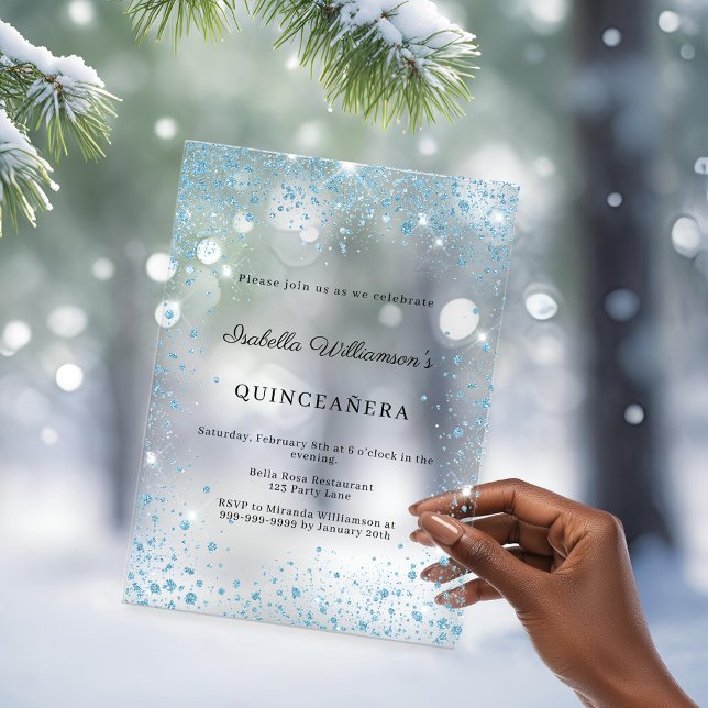 Quinceanera blue glitter winter party frosted acryleinladungen (Von Creator hochgeladen)