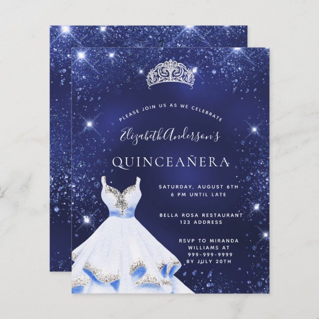 Quinceanera Blue Glitzer Einladung