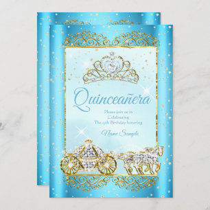 Quinceanera Blue Gold Märytale Aschenputtel Einladung