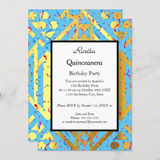Quinceanera Blue Konfetti Gold Geburtstagsparty Einladung