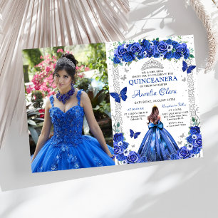 Quinceañera Blue Rose Floral Princess Foto Einladung