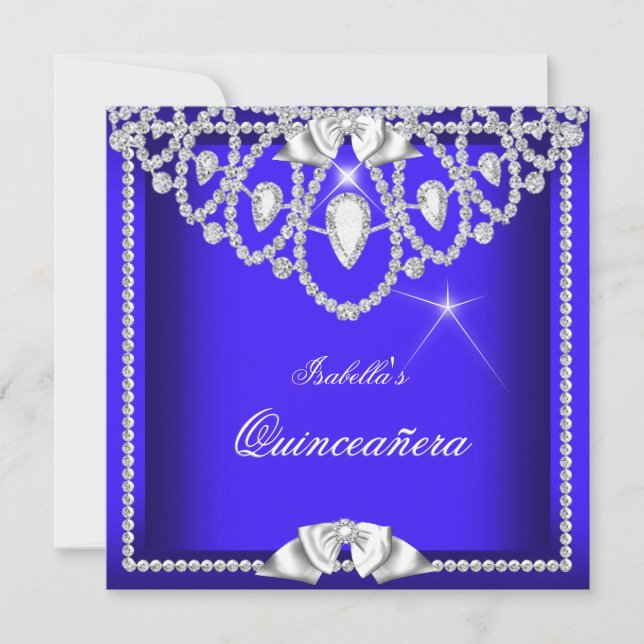 Quinceanera Blue Silver Diamond Party 15. 3 Einladung (Vorderseite)