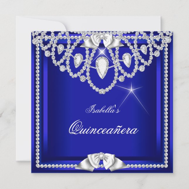Quinceanera Blue Silver Diamond Party 15. Einladung (Vorderseite)