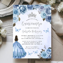 Quinceañera Blue Silver Floral Watercolor