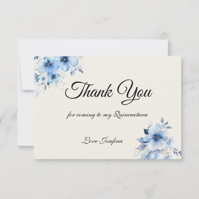 Quinceanera blue Thank You Card Dankeskarte (Vorderseite)