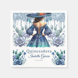 Quinceañera Blue Watercolor Mexican Girl Serviette