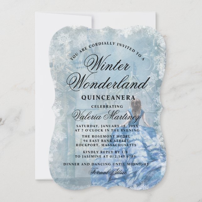 Quinceanera Blue Winter Wonderland Princess Invita Einladung (Vorderseite)