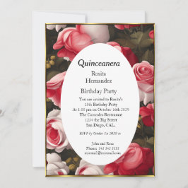 Quinceanera Blume Rosa Rosen Geburtstag Einladung