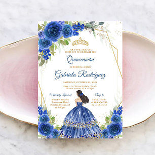 Quinceanera-Blumen Blau Gold Einladung