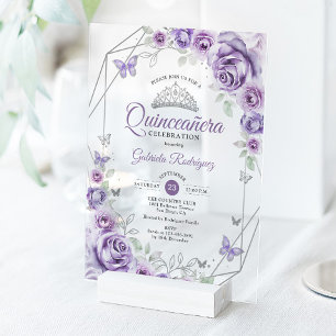 Quinceanera-Blumen Lilac Purpur Silber Acryleinladungen