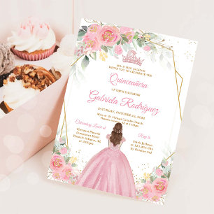 Quinceanera-Blumen Pink Gold Einladung
