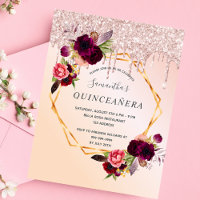 Quinceanera Blumen Rose Gold Glitzer Einladung