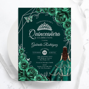 Quinceanera-Blumen Smaragdgrün Silbernes Kleid Einladung