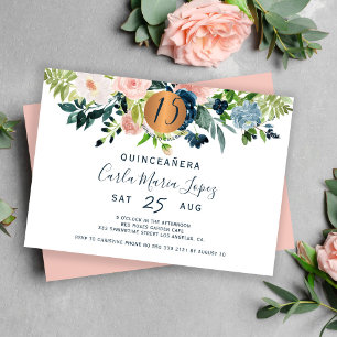 Quinceañera Blumenaquarell Chic Geburtstagsfeier  Einladung