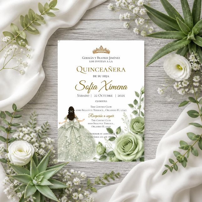 Quinceañera Blumengrün Einladung (Von Creator hochgeladen)