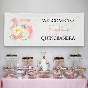Quinceanera Blumennummer 15 Personalisierter Gebur Banner