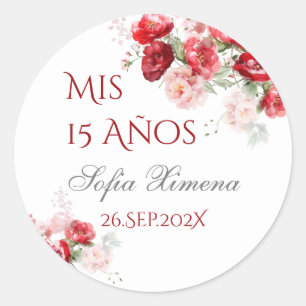 Quinceañera Blumenrojo Runder Aufkleber