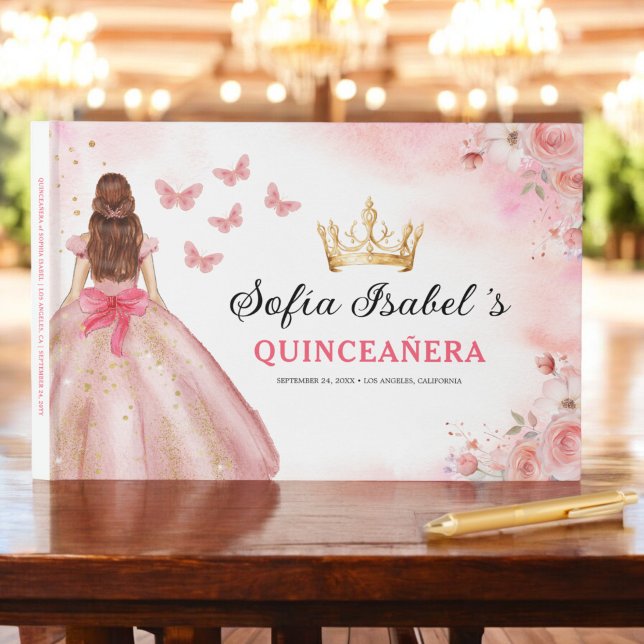 Quinceañera Blush Bloral Prinzessin Butterfells Go Gästebuch (Von Creator hochgeladen)